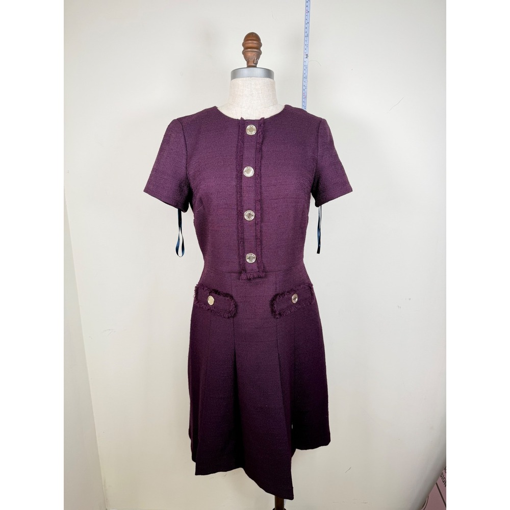 Tommy Hilfiger Tweed Dress Women 4 NEW Purple Fringe Gold Button MSRP $139
